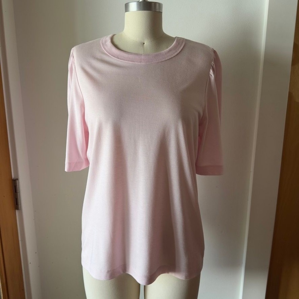 NWOT Rodebjer Dory Puff Sleeve Top Pink Lyocell Cotton Crew Neck Blouse-Sz Med
